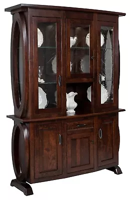 Amish Modern Hutch China Cabinet 3-Door Geometric Round Glass Solid Wood 60  • $5999