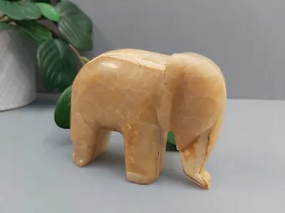 Vintage Onyx Yellow Marbled Elephant Ornament Sculpture • £6.95