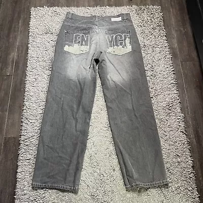 VINTAGE Enyce Jeans Mens 34x32 (35x32) Gray Black Denim Baggy Loose Logo • $39.99