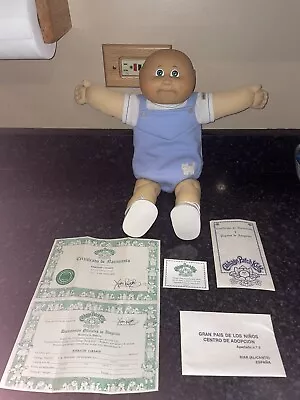 VTG Rare Spain Cabbage Patch Kid Baby Doll Bald Green Eyes Freckle Dimple Papers • $52.22