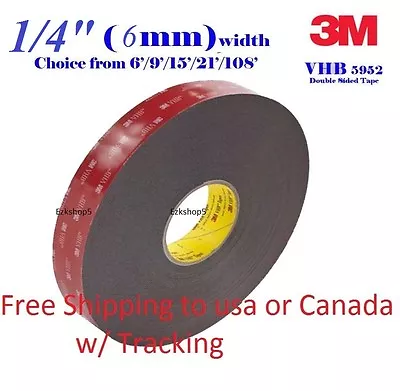 $7.14 • Buy 3M 1/4  X 9/15/21/108 VHB Double Sided Foam Adhesive Tape 5952 Gopro Action Can