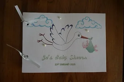 £6.99 • Buy Personalised Baby Shower Guest Book -Stork And Baby Theme 10/20 Pages