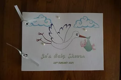 £6.99 • Buy Personalised Baby Shower Guest Book -Stork And Baby Theme 10/20 Pages