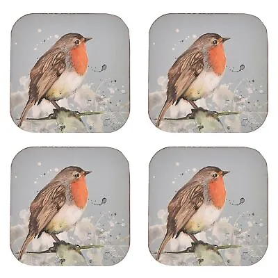 Meg Hawkins Coasters Melamine Drinks Mat Branded Set 4 - 10 X 10cm Robin Design • £5.39