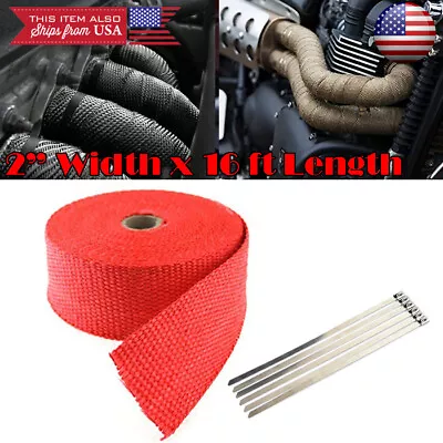 2  15 Ft Exhaust Header Downpipe Pipe Red Heat Wrap W/ 6 Ties For Subaru Mazda • $15.53