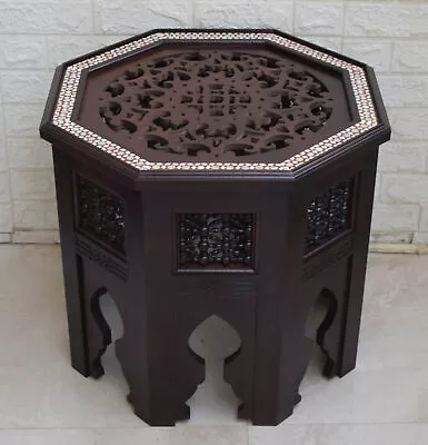 Moroccan Side Coffee Table With Mother Of Pearl Inlay Mashrabiya End Table • $605