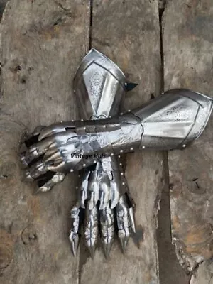 Viking Knight-gloves Pair Brass Crusader Armor Steel Gauntlet Gloves Gift Item • $147.99
