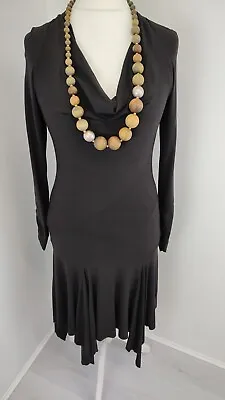 £8.50 • Buy Nougat London Vintage Black Brown Dress Asymmetric Hanky Hem Size 3 UK 10 12 14