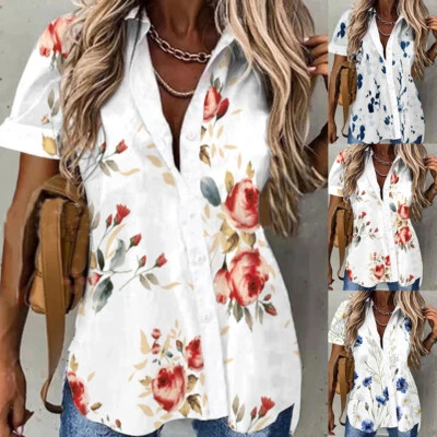 $17.09 • Buy Womens V Neck Floral Boho Tee T Shirt Ladies Summer Casual Blouse Tops Blouse US