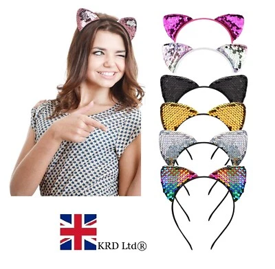 £3.49 • Buy Girls Metal SEQUIN CAT EARS HEADBAND Hair Band Fancy Costume Party Cosplay UK
