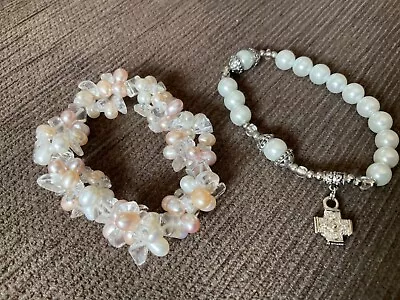 $14.20 • Buy Pair Of 7cm Diam FAUX PEARL BRACELET New Never Used Unwanted Gifts Undamaged 