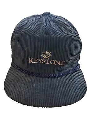 Vintage Blue Corduroy Keystone Ski Country Adjustable Strap Cap Trucker Hat • $18.74