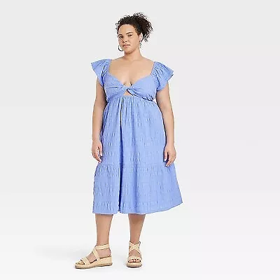 Women's Flutter Short Sleeve Midi A-Line Dress - Universal Thread Blue XXL • $14.99