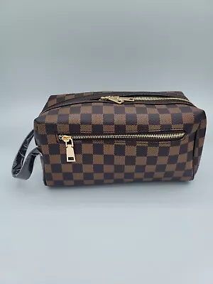 Brown Checkered Cosmetic Bag Travel Toiletry Organizer For Both Men And Women. • $15.24