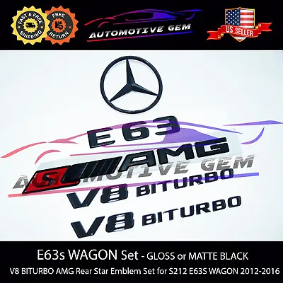 $90.52 • Buy E63S WAGON AMG V8 BITURBO Rear Star Emblem Black Badge Combo Set Mercedes S212