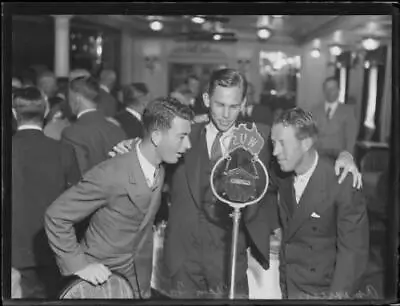 Three Players Talking Into A 2UW Radio Microphone At The United Sta- Old Photo • $8.50