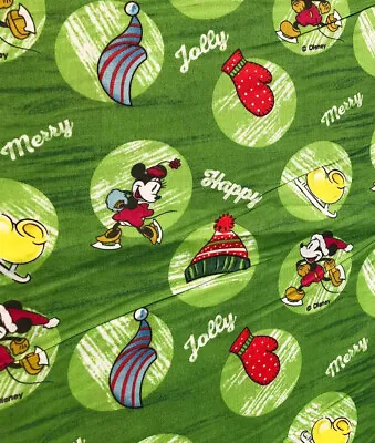 63” Wide! Christmas Mickey Mouse Santa Cotton. Quality. Green Color.  BTY • $6.95