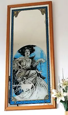 Beautiful Large Vintage 1970's Alphonse Mucha Picture Mirror - Edwardian Lady • £110