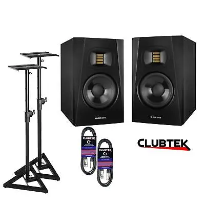 2 X Adam Audio T5V Professional 5  Active Studio Monitor Speakers Stands Leads • £365