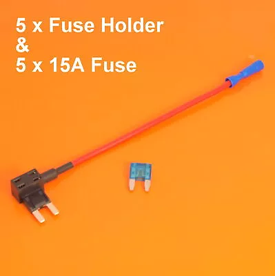 High Quality 5 X 12V Add A Circuit Piggy Back Fuse Holder For Mini Blades 15 Amp • £5.99