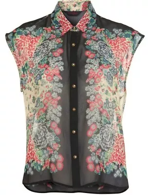 Miss Selfridge Sheer Floral Sleeveless Blouse Top Size UK 10 • $12.33