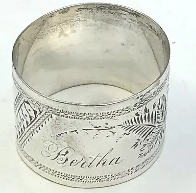 Antique Sterling Silver Napkin Ring 1.25  Wide Monogrammed  Bertha  • $57