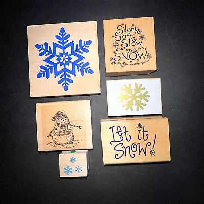 VTG Lot Of 6 Rubber Craft Stamps Wood Block Winter Theme Snow • $25.49