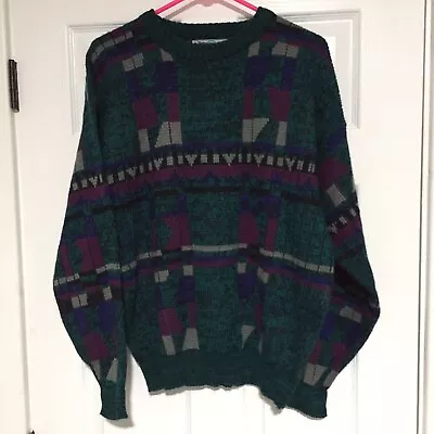Vintage 80's Permit Sweater Size XL Geometric Shaped Green Blue Ski • $30