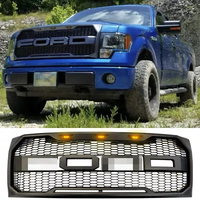 Front Grille Raptor Style Grill For 09-14 Ford F150 Upper Grille LED Matte Black • $109.84