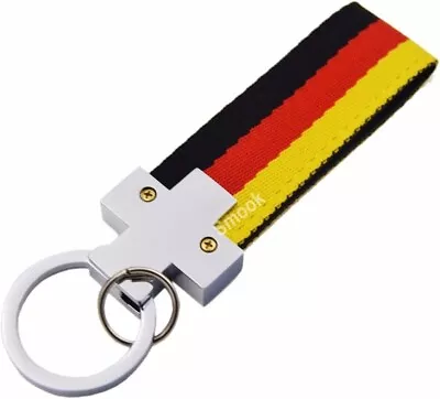 Euro Germany Flag Stripe Nylon Band W/ Inner Leather Key Fob Chain Keychain Ring • $10.79