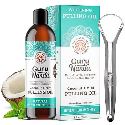 GuruNanda Oil Pulling Mouthwash With Coconut & Peppermint Oils & Tongue Scraper • £10.59