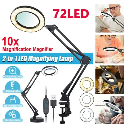 10X Magnifying Glass Desk Light Magnifier LED Lamp Reading Lamp With Base &Clamp • £18.99