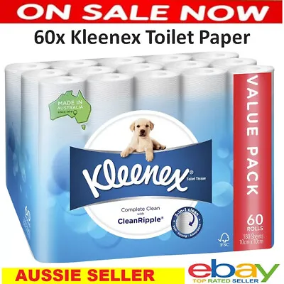 60x Kleenex Toilet Paper 180 Sheets Per Roll Home Office Bathroom Tissue Wipes • $52