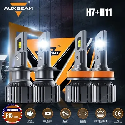 AUXBEAM H11 H7 LED Headlight Bulb Kit High Low Beam Super Bright 6000K CANBUS 4x • $72.99