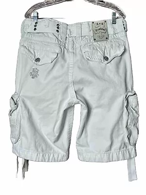 Rock Revival Cargo Shorts Mens 32 White Baggy Belted Military Paratrooper Cotton • $48