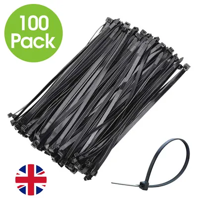 100 X Black Cable Ties 300mm X 4.8mm Nylon Plastic Heavy Duty Zip Tie Wraps • £4.45