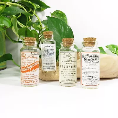 4  Apothecary Bottles REPLICA 2.5  Glass Bottles LaudanumGravesPepsinHeroin • $8.95