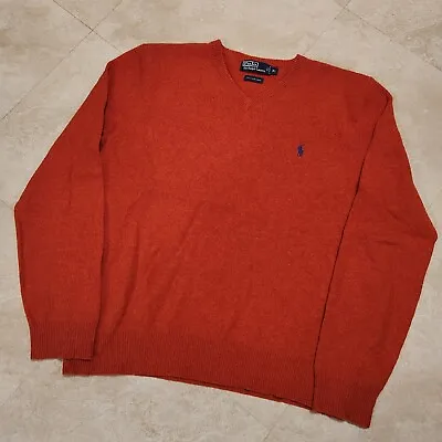$21.95 • Buy VTG Polo Ralph Lauren Mens XL Orange V Neck Sweater Lambs Wool Pullover Pony
