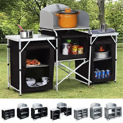 Aluminium Camping Table Kitchen Unit Folding Storage Outdoor Cook Station W/Bag • £58.99