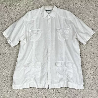 Cubavera Linen Blend Shirt Mens Size L White Embroidered Short Sleeve Button-Up • $12