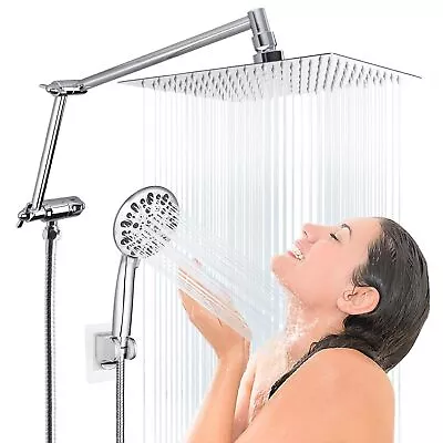Square 10 Inch All Metal Rainfall Shower Head ComboShower Head With Handheld • $61.99