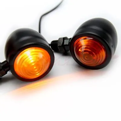 Motorcycle Black Amber Round Turn Signal Blinker Light Cafe Racer Custom Chopper • $8.95