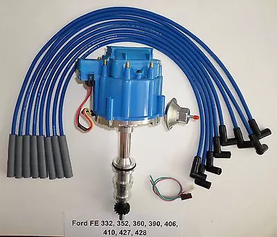 $129.96 • Buy FORD FE HEI Distributor 332 352 360 390 406 427 428 + BLUE Spark Plug Wires USA