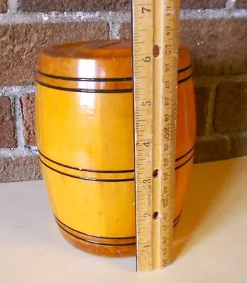 Vintage Rustic Varnished Wooden Barrel Still Piggy Coin Bank Keg 6  High 5  Wide • $1.99