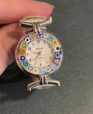 Women's VENETIAE Venetian Murano Glass Multicolor Dial Watch Silver Leather Band • $22