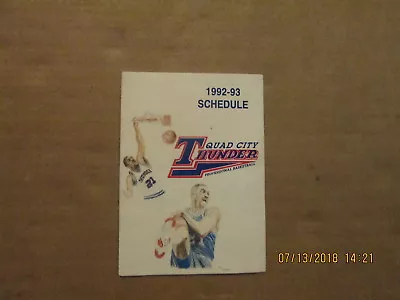 CBA Quad City Thunder Vintage Defunct Circa 1992-93 Basketball Pocket Schedule • $15