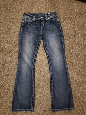 Women's Miss Me Mid Rise Easy Boot Size 27 Jeans. Thick Stitch 30x31 • $35