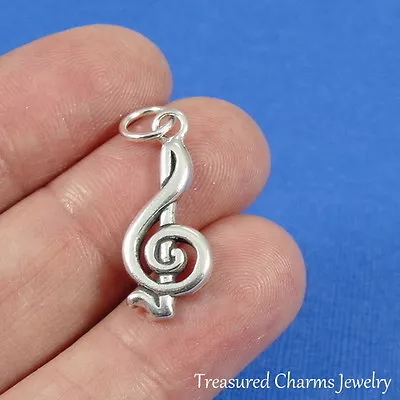 .925 Sterling Silver TREBLE CLEF CHARM Music Note Musical PENDANT • $13.95