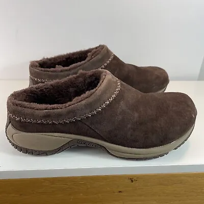 Merrell Encore Chill Stitch Chocolate Brown Fleece Lined Slip Ons Womens Size 11 • $39.20