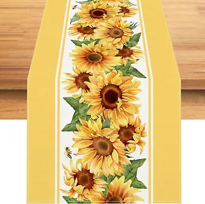 Linen Watercolor Sunflower Table Runner Spring Flower Tablecloth Spring Farmhous • $17.82